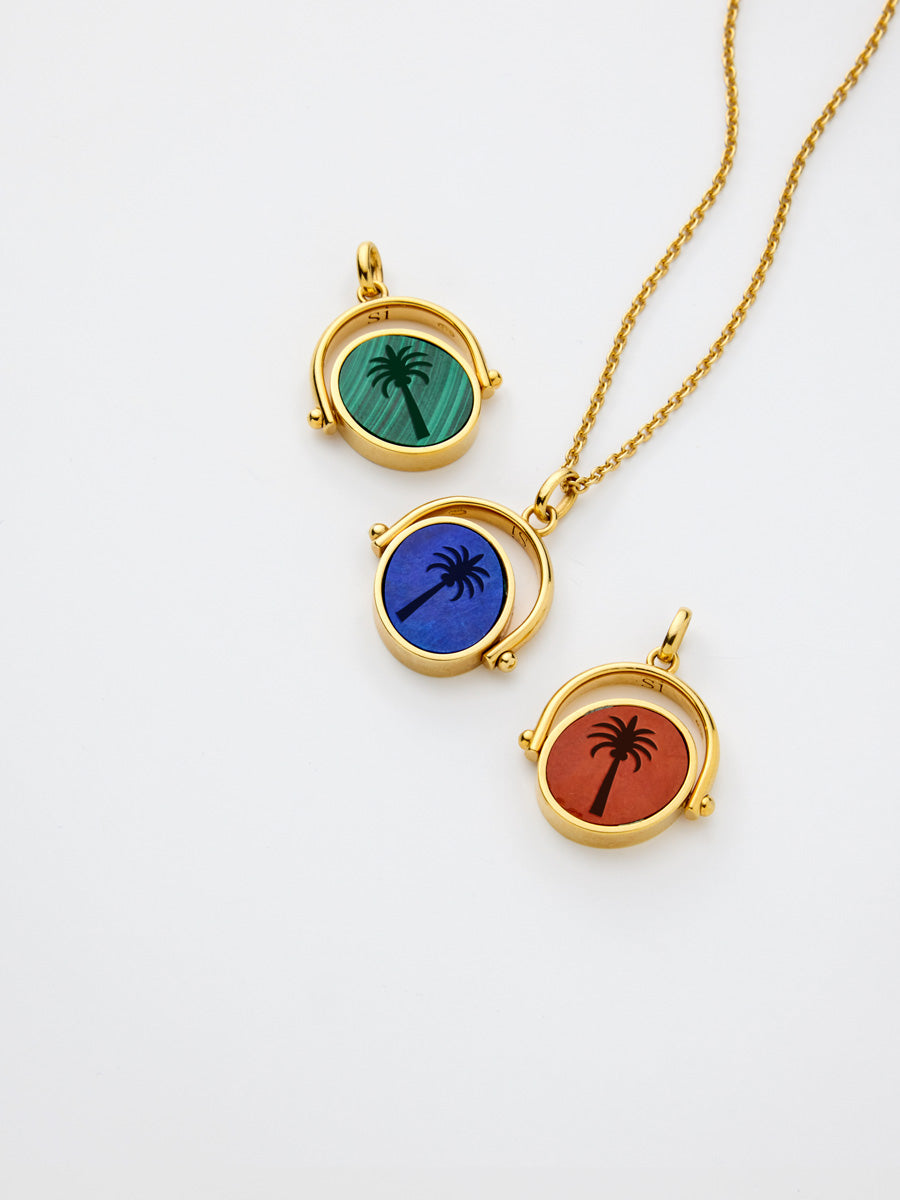 Si-gnet Pendant Gold Jasper w. Palm + Chain