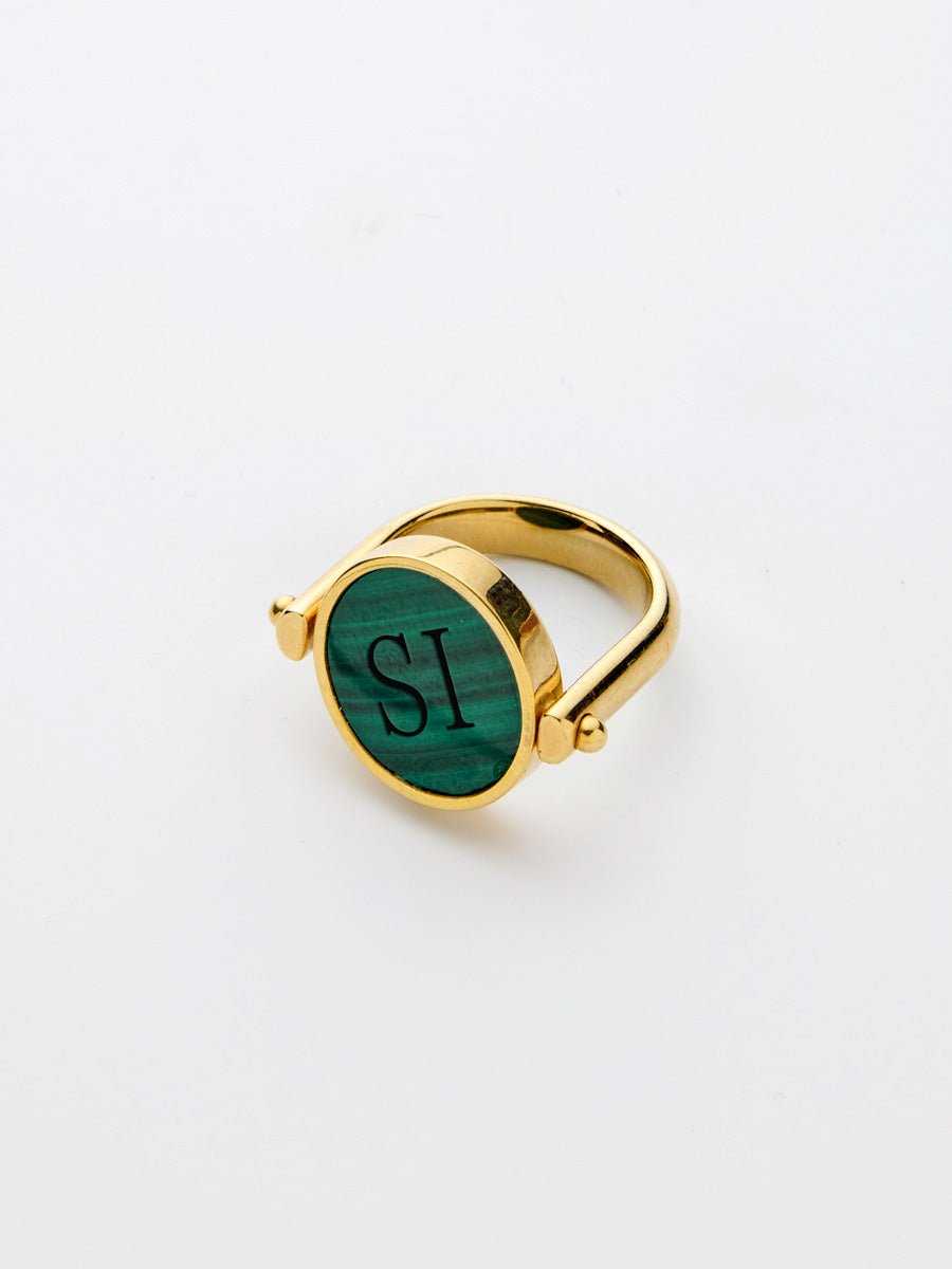 Si-gnet Ring Gold w. Malachite