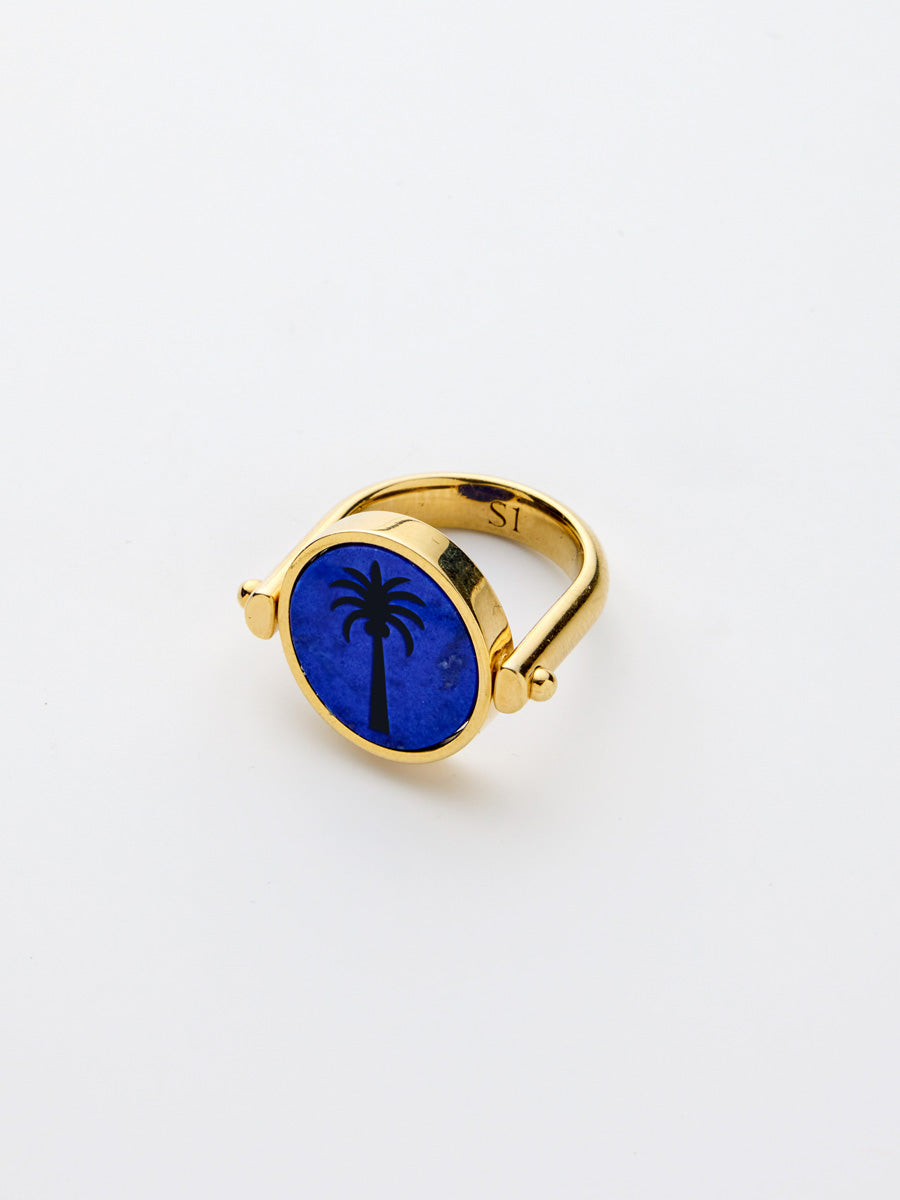 Si-gnet Ring Gold w. Lapis + Palm