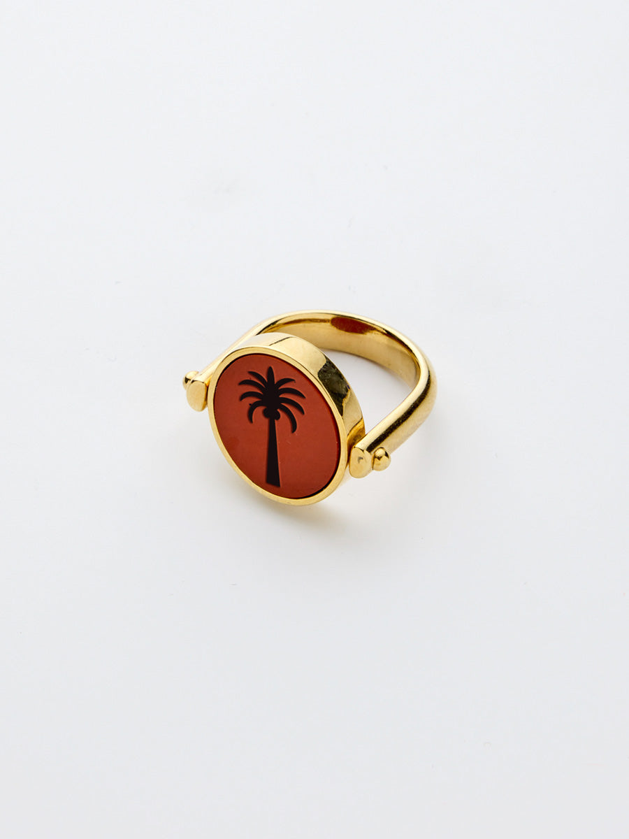 Si-gnet Ring Gold w. Japser + Palm